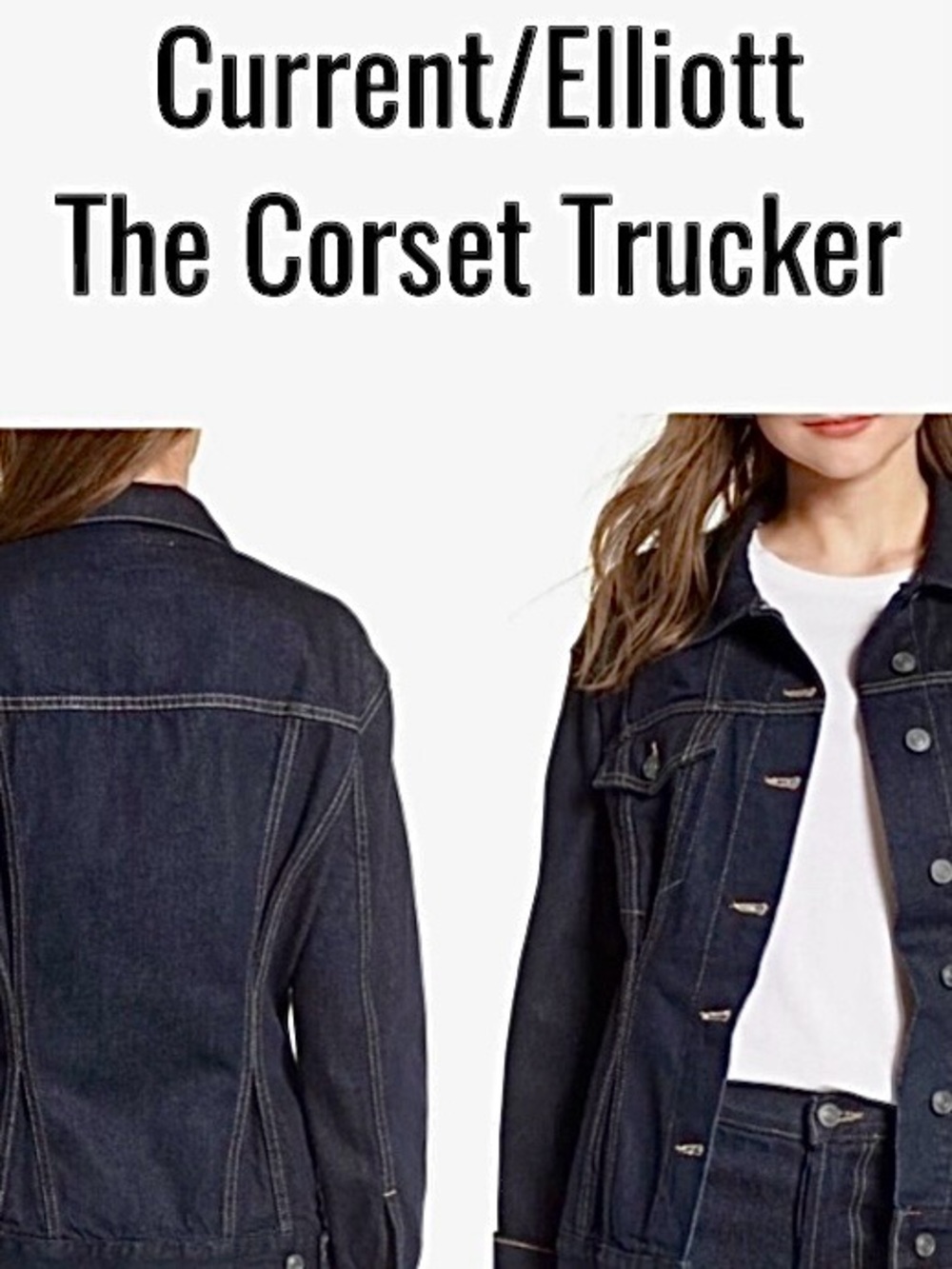 CURRENT ELLIOTT SIZE 2 ( MEDIUM)  CORSET TRUCKER JACKET IN HEARST DARK BLUE WASH - Picture 2 of 14